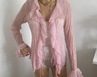 Vintage Sheer Pink frilled Blouse,