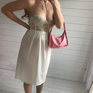 Vintage 1970s Satin Silky Feel White Midi Lace Trim Slip Skirt
