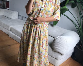 Vintage 80/90s Summer Pastel Floral Shirt Dress from Kerena. UK size 14