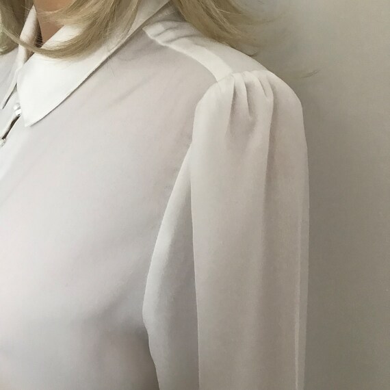 Ladies White Semi Sheer Long Sleeved button up Bl… - image 6