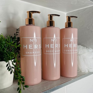 Pink & Rose Gold bathroom dispenser bottle - 500ml - reusable shampoo , conditioner, body wash dispenser