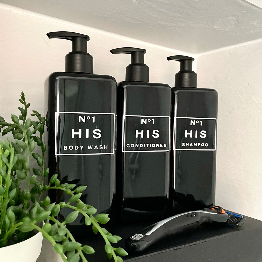 Black Square Bathroom Dispenser Bottle 500ml Reusable His Etsy UK