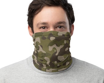 Neck Gaiter Military Camo Print Hunters Camouflage Headband Scarf, Camo Neck Buff, Hipster Camo Cuff Accessories, Camo Headband Bandanna