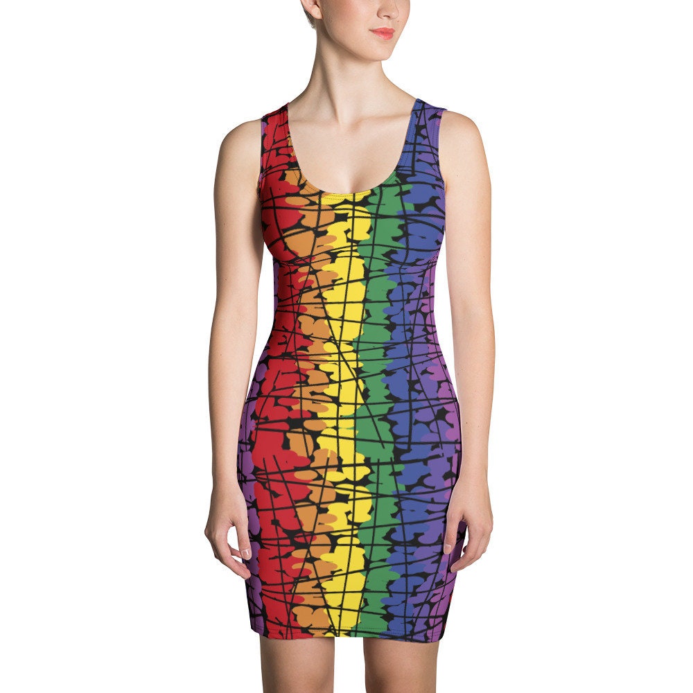 Rainbow Print Dress Festival Clothing 