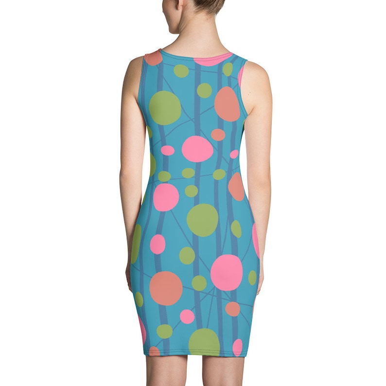 Party Dress Stripes and Circles Print Dress Festival Clothing Boho Clothes Coral Turquoise Geometric Fitted Dresses Striped Dresses