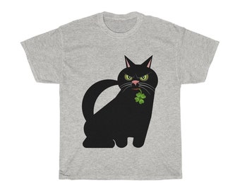 Funny Black Cat Lucky Irish T-shirt, St. Patricks Day T-shirt, St. Patricks Cat Lovers Shirt, Tees for St Patricks Day, Cute Cat Shirts Gift