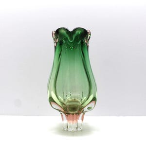 Murano Sommerso Glass 12&quot; Vase w/ Six Point Star Base, Pink and Green MCM Art Glass, 1960&#39;s Vintage