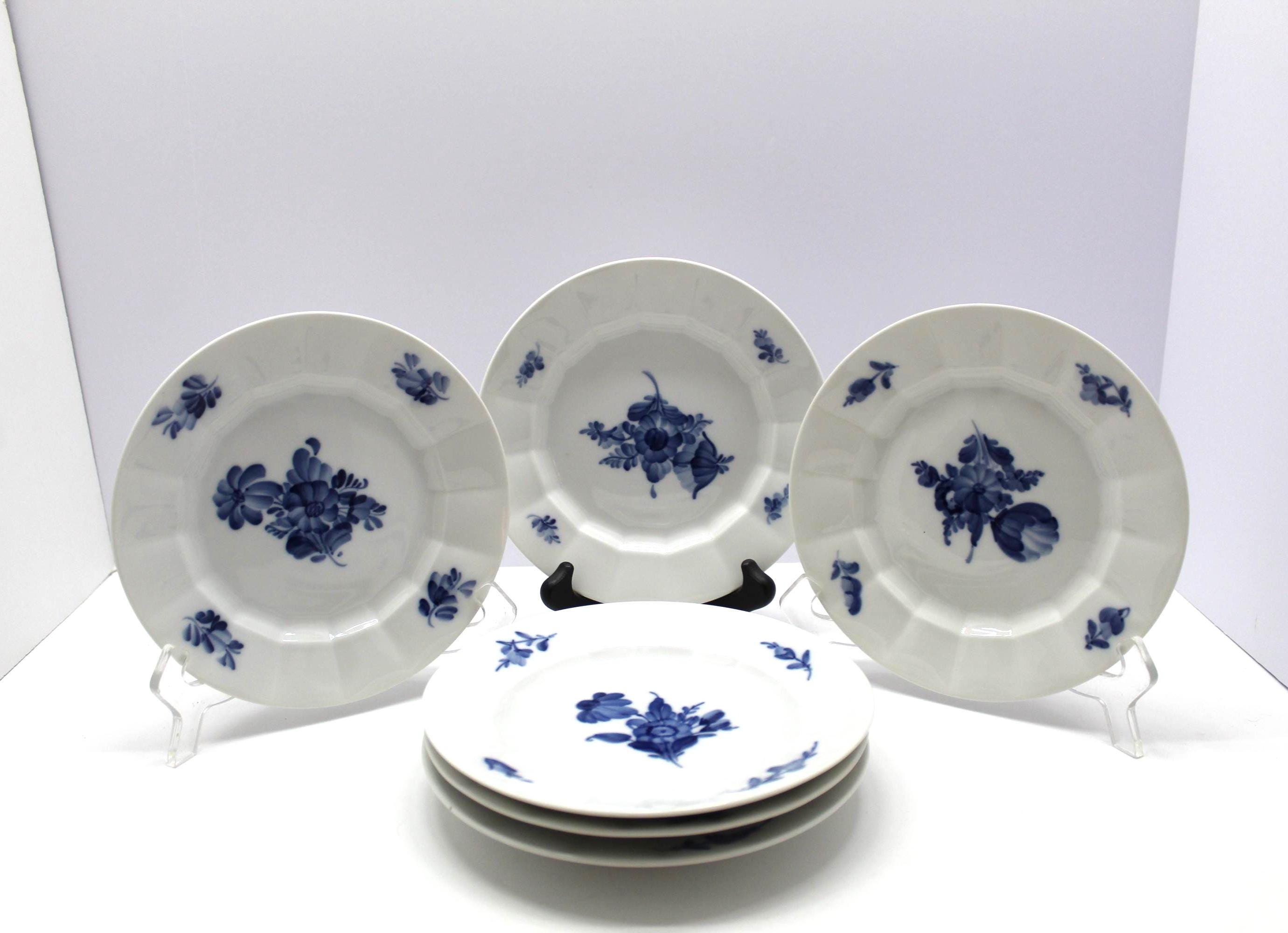 Royal Copenhagen Blue Flowers Angular 7 5/8" Salad / Dessert Plates, #8514, set of 6, 1960's Vintage