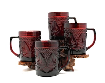 Cristal D'Arques Durand Antique Ruby Red Mugs, set of 4, Made in France, 1999-2008 Vintage
