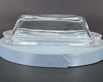 Anchor Hocking Clear Glass Butter Dish with Lid Cover, Vintage