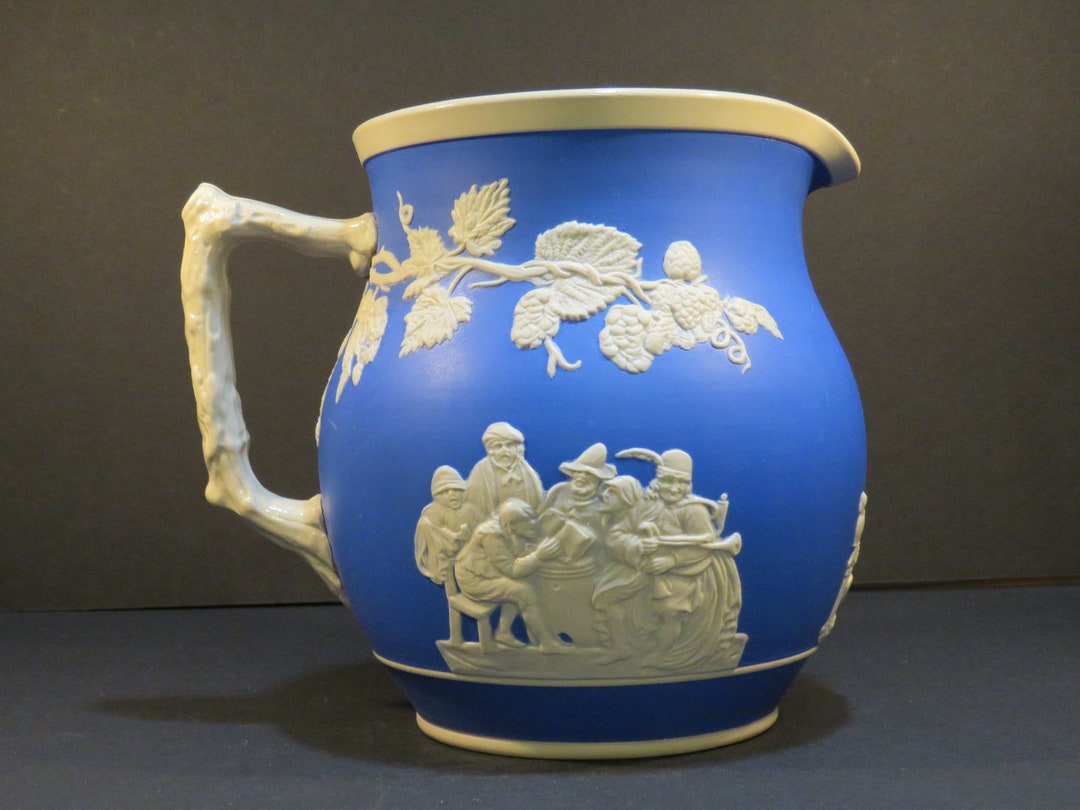Copeland Spode England Jasperware Blue Pitcher Tavern Scenes Etsy