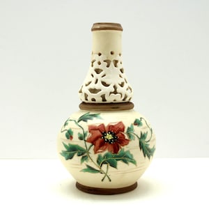 Antique Reticulated Double Walled Gourd Vase No 795, Matte Old Ivory Finish, Austro-Hungarian / Central European Art Nouveau, c.1895