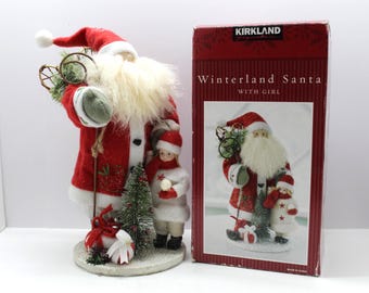 Kirkland Signature Winterland Santa with Girl Figurine, 13 1/2" Tall, Vintage