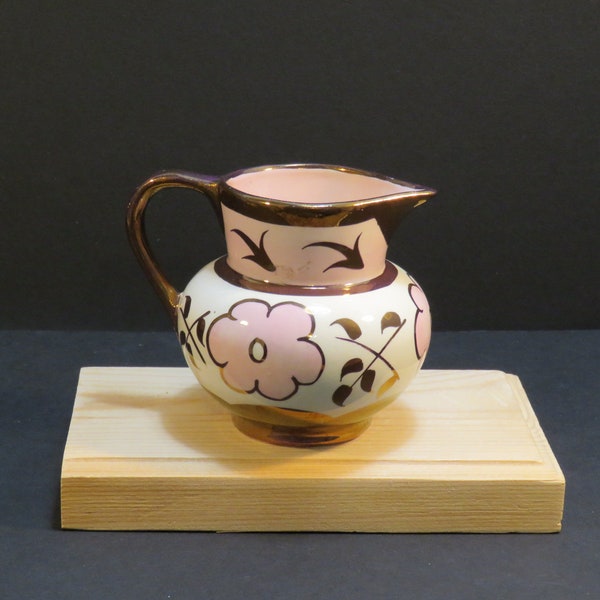 Hanley English Ware Creamer, Lusterware Copper from Lancaster LTD England, Antique 3" Tall Pink and Copper Pottery 1920's