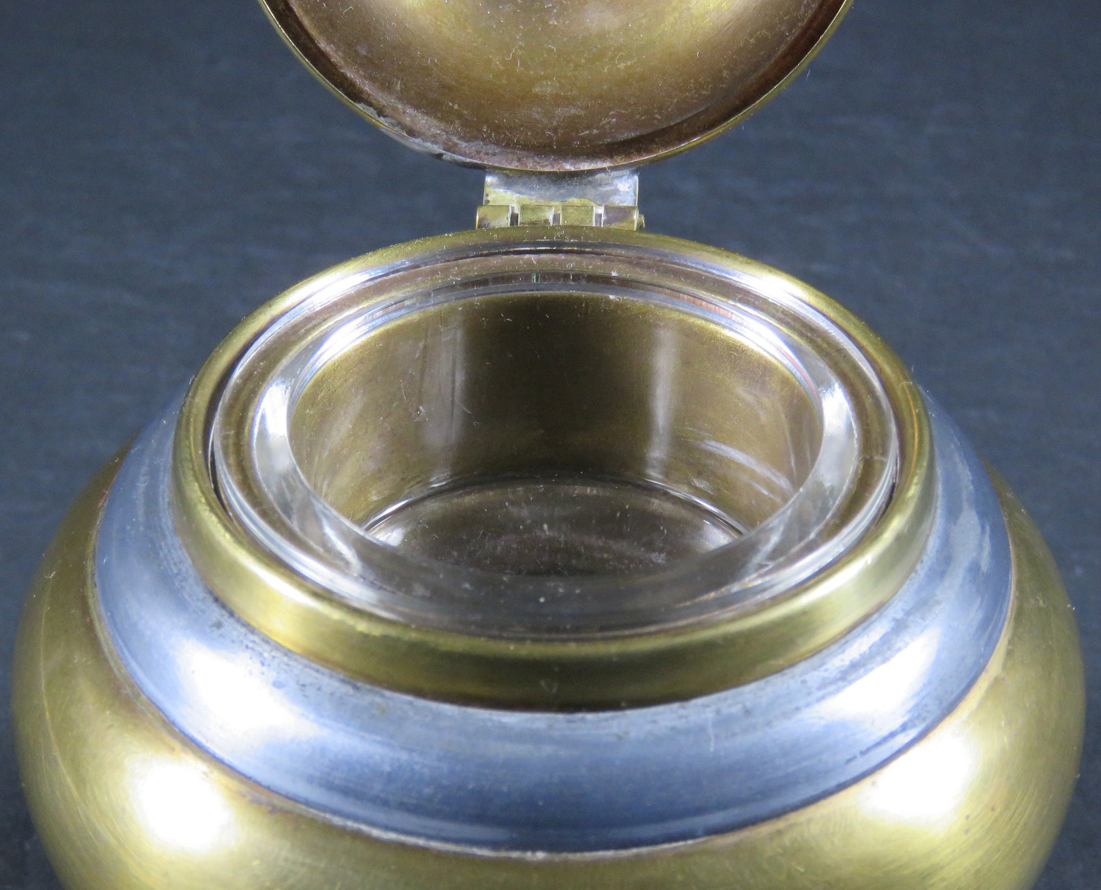 Vintage Brass Urn Inkwell Glass Insert Hinged Metal Etsy