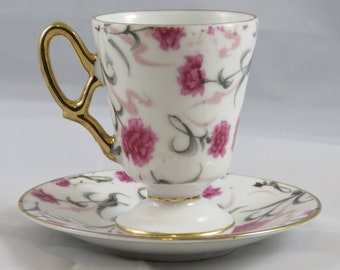 HB Japan Carnation Teacup, Saucer  Fine Bone China #6085 Demitasse Cup and Saucer