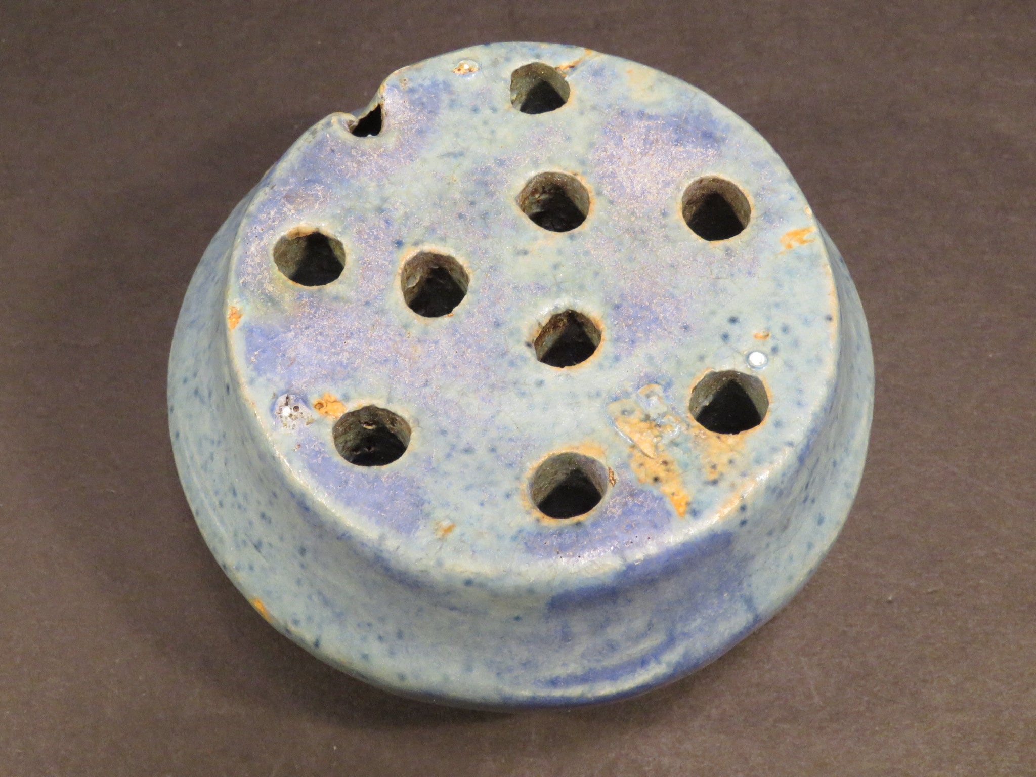 Antique Fulper Pottery Low Blue Bowl With Flower Frog Circa - Etsy