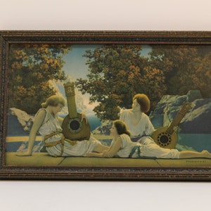Maxwell Parrish The Lute Players Framed Lithograph Print, The House of Art. N Y with Original Frame, 1924 Antique 11 x 7 image 10