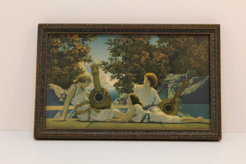 Maxwell Parrish The Lute Players Framed Lithograph Print, The House of Art. N Y with Original Frame, 1924 Antique 11 x 7 image 10