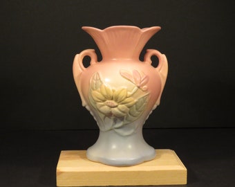 Hull Pottery Magnolia Vase with Handles Pink and Blue #4-6 1/4", 1940's Vintage