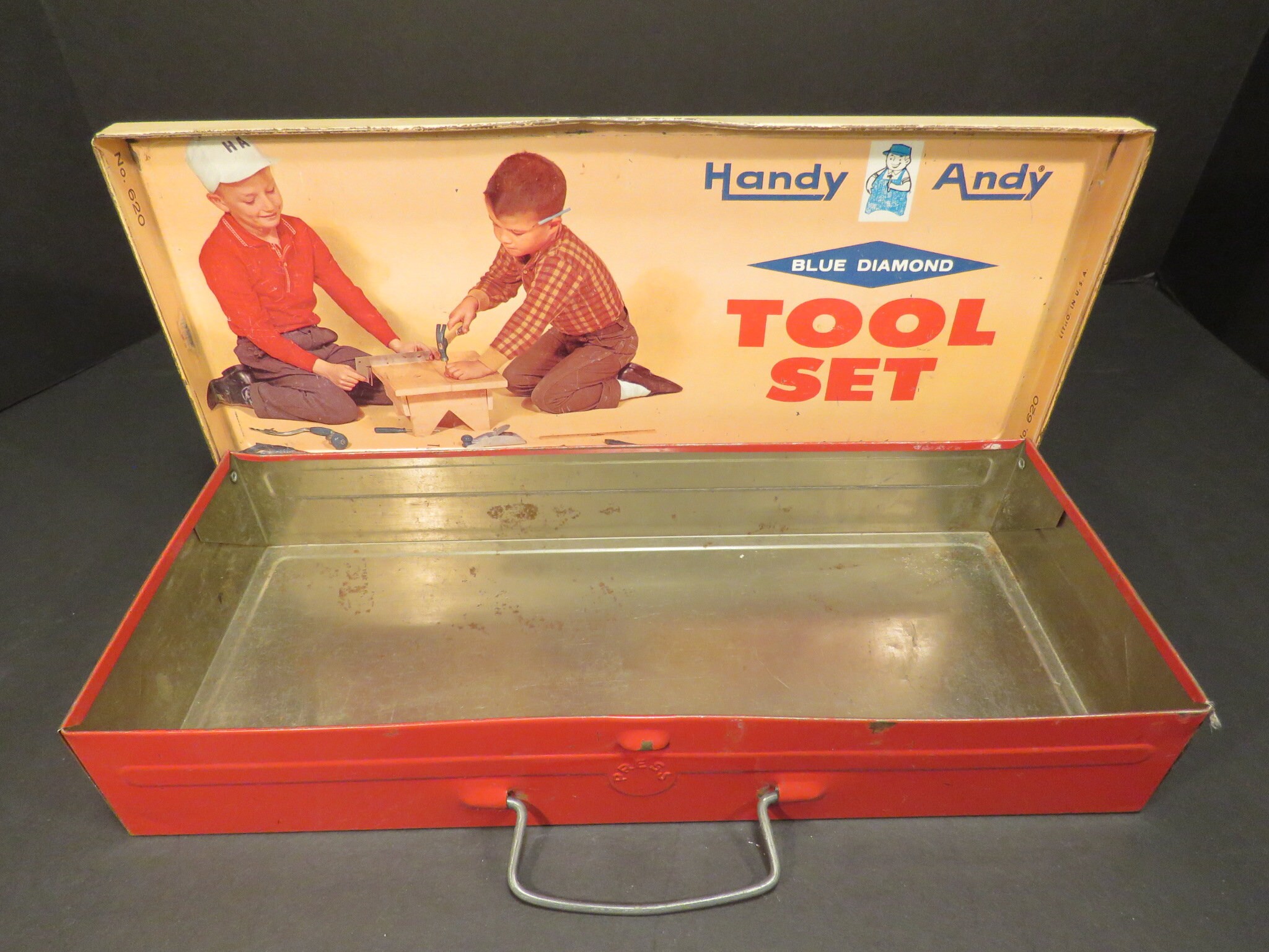 Vintage Handy Andy Blue Diamond Tool Set Tin Box, No. 620, No 