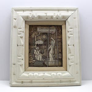 Vintage 3D Layered Paper Decoupage Art Shadow Box Western Diorama, Humorous 1800's Western Bath Scene, 15" x 17" Mexico Frame, Signed 1970's