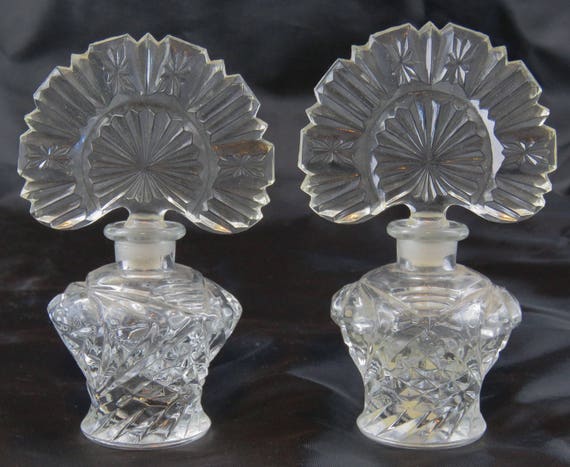 Vintage Pair of Clear Irice Pressed RARE VINTAGE GOLD LEAF IRICE CRYSTAL