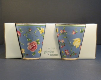 Vintage Waverly Garden Room MASTERPIECE Floral Coffee Mugs with Butterflies Boxed Set Never Used Discontinued Pattern 11 oz.