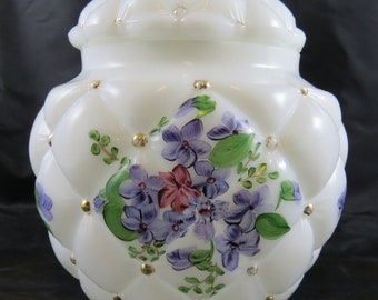 Consolidated Glass Con Cora Regent Line Biscuit Cookie Jar Quilted "Tuffed Pillow" Violets