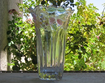 Vintage 10" Mikasa Crystal Flower Vase "Chablis" Pattern with Floral and Fruit Pattern, Made in Germany