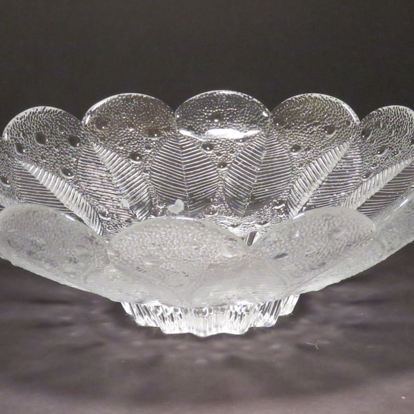 Vintage Lausitzer Crystal Media 10.5" Centerpiece with  Dew Drops and Textured Leaves from Germany