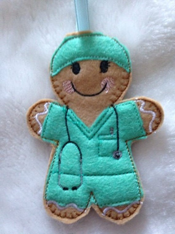 Scrub Dr GP Anaesthetist gingerbread hanging decoration Scrub Nurse