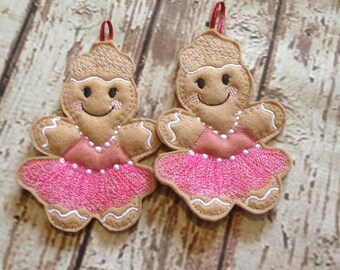 Gingerbread Ballerina Ornament, Felt Christmas Tree Decoration