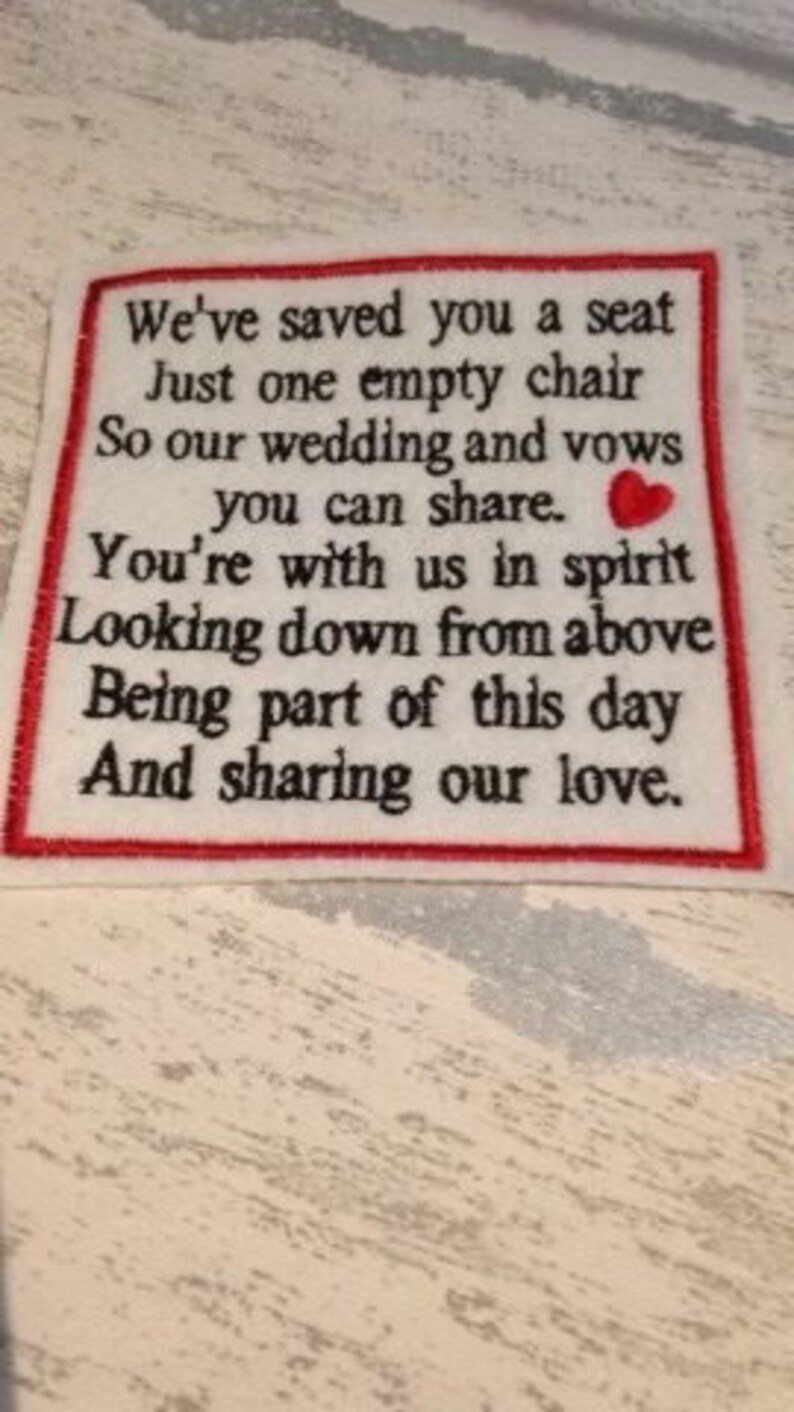11cm Wedding Poem for Lost Loved One Patch 'we've  Etsy UK