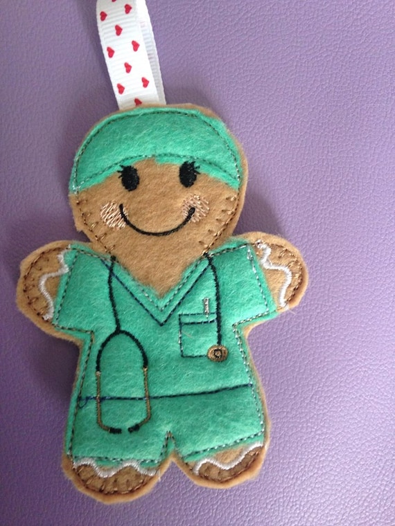 Scrub Dr GP Anaesthetist gingerbread hanging decoration Scrub Nurse