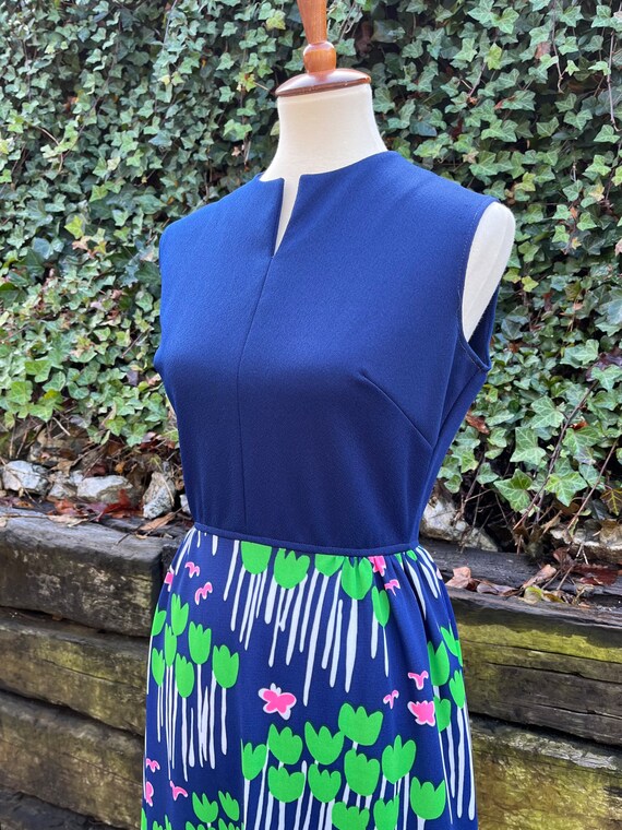 60’s 70’s Long Blue Knit Floral Maxi Dress main image 0