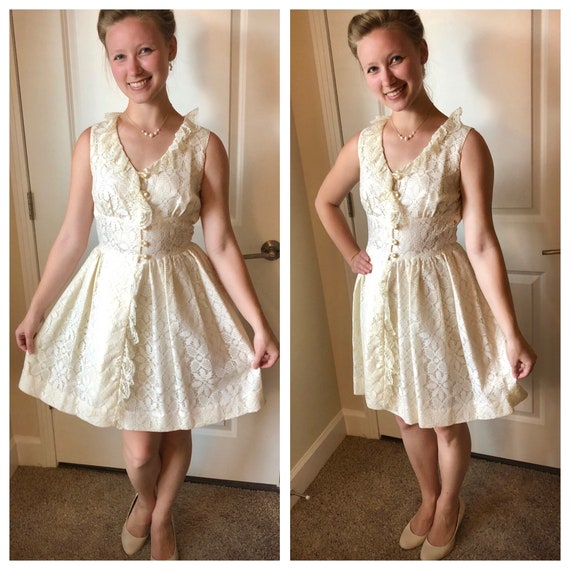 1960s white lace mini-dress, 60s vintage wedding d