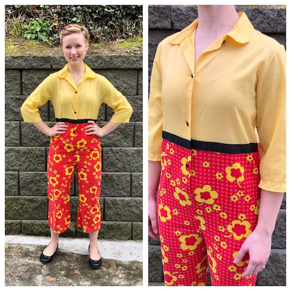 Red and yellow jumpsuit on sale