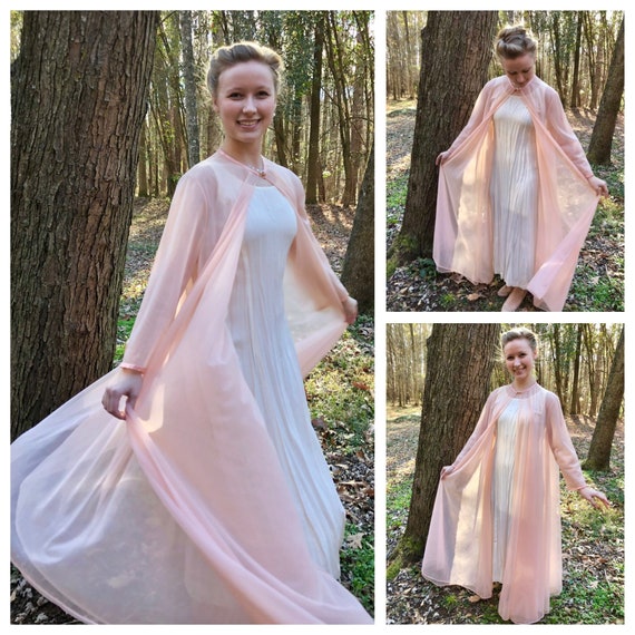 1950s sheer pink robe, 50s vintage lingerie/peigno
