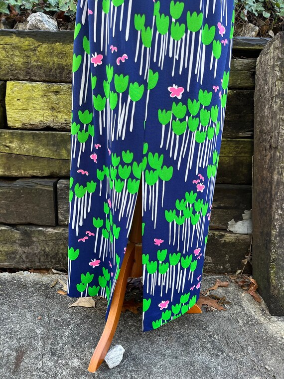 1970s navy blue floral maxi dress, 70s vintage flower… - Gem