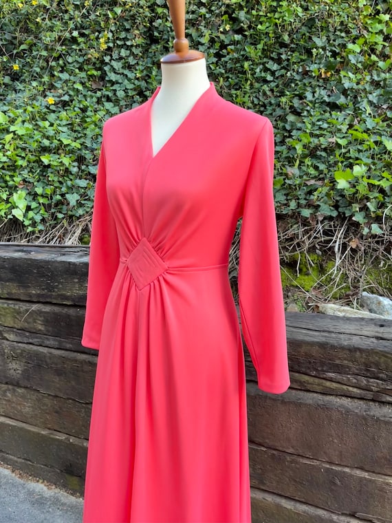 1970s coral long sleeve maxi dress, 70s vintage m… - image 3