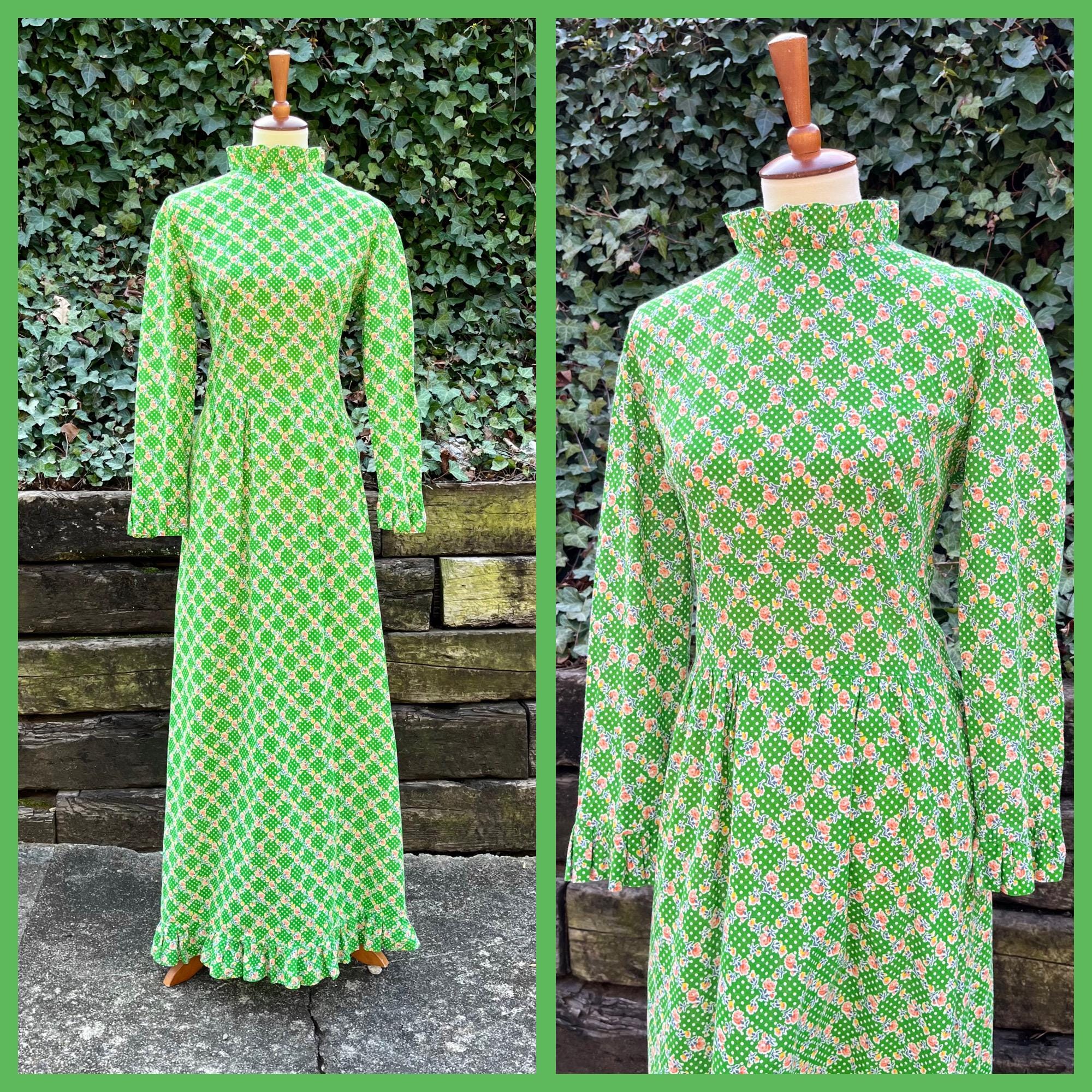 Green Calico Dress - Etsy