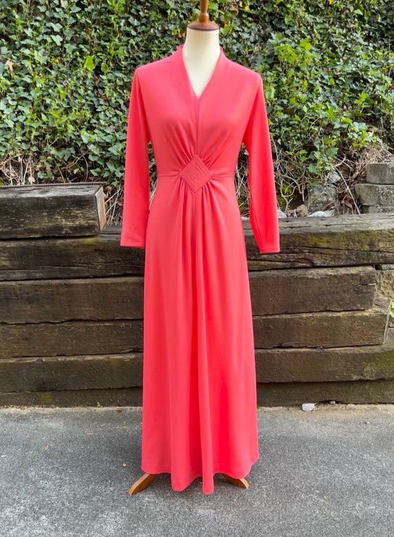 1970s coral long sleeve maxi dress, 70s vintage m… - image 2