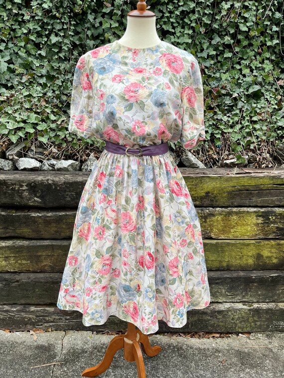 1980s does 1950s floral polished cotton day dress… - image 2