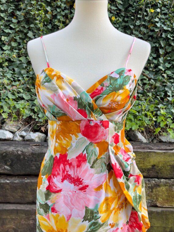 1980s floral high-low ruffle wrap dress, 80s vint… - image 5