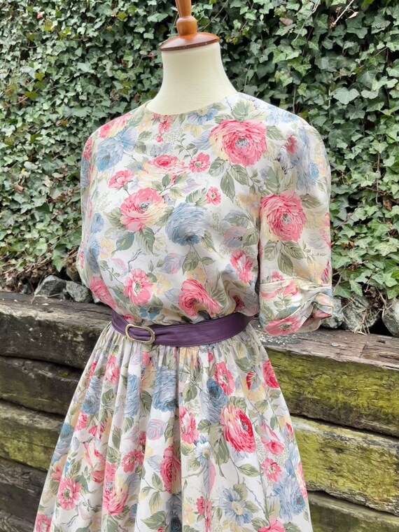 1980s does 1950s floral polished cotton day dress… - image 4