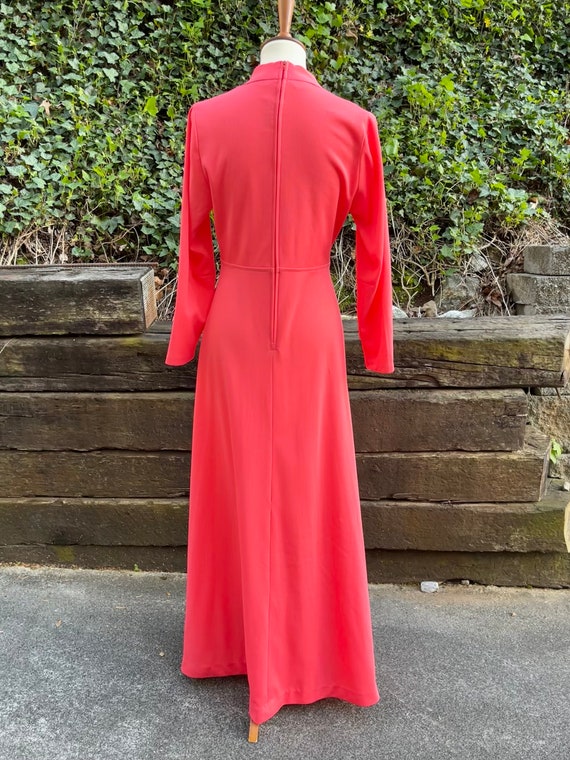 1970s coral long sleeve maxi dress, 70s vintage m… - image 6