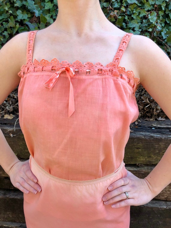 1950s peach eyelet cami and slip set, 50s vintage… - image 6