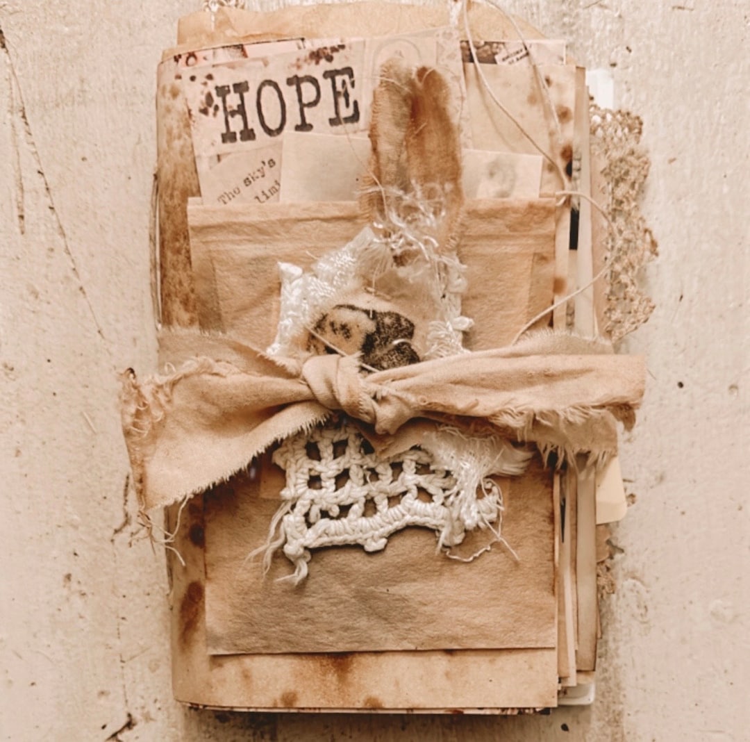 Duffy Junk Journal Signature, Tea Dyed Paper Journal, Coffee Stained