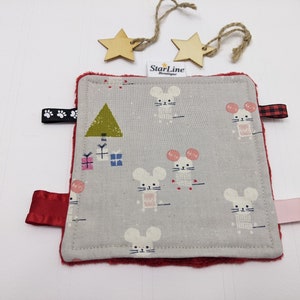 Baby Sensory Crinkle Square, Holiday Crinkle Square Baby Stocking Stuffer, Gift Decoration Sensory Square, Christmas Mice Crinkle Square